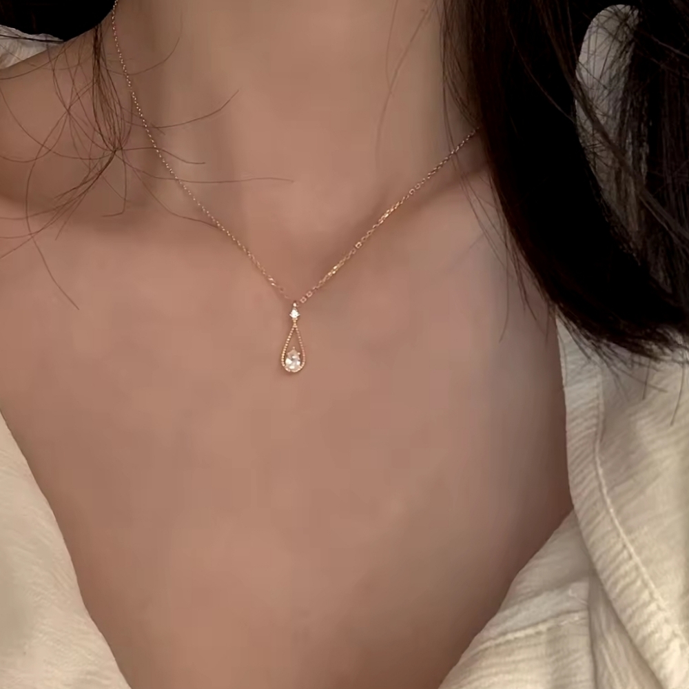 NEW Golden Dainty Chain Necklace w/ Sparkly Crystal Tear Drop Pendant